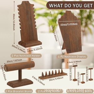 Solid Wood Jewelry Display Rack 8-Piece Set <b>Necklace</b> Earring <b>Ring</b> Stand Desktop Storage Organizer For Jewelry Showcase - Product Image 4