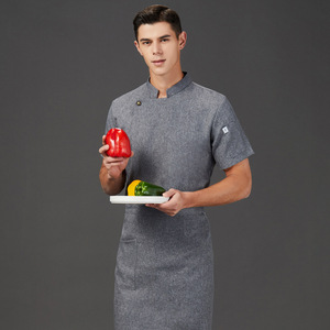 Giacca <span class=keywords><strong>da</strong></span> Chef in Cotone e Lino Grigio, Uniforme <span class=keywords><strong>da</strong></span> Cucina, Camicia per Cuochi di Hotel e Sushi, Abbigliamento <span class=keywords><strong>da</strong></span> Lavoro per Ristoranti e Panetterie - Product Image 6