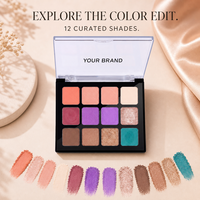 Palette de fards à paupières 12 couleurs tons terreux, nacrés et mats, longue tenue pour maquillage quotidien, marque privée, pailletés, faible MOQ