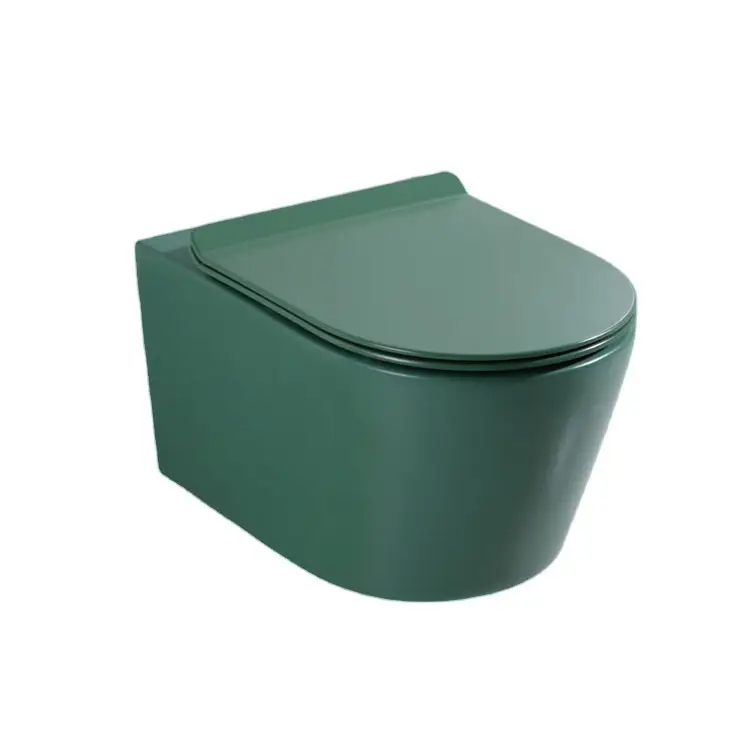 Trampa sanitaria de cerámica de estilo americano, color verde, una pieza, montado en la pared, inodoro de doble descarga