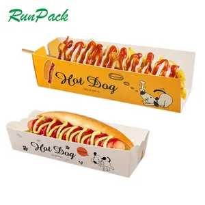 Entsorgung Individuell bedruckte Fast-Food-Hot-Dog-Stick Waffel behälter Tablett Verpackung zum Mitnehmen Kraftpapier-Verpackungs box für Hot Dog