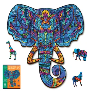 가족 영원한 코끼리 M 크기 183 조각 나무 퍼즐을위한 독특한 나무 직소 퍼즐. 널 위한 선물 보드 게임