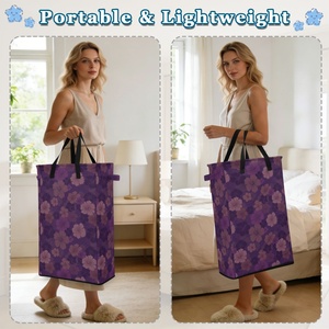 Aloha Purple Hibiscus Flower Pattern Home Foldable Laundry Hampers <b>Large</b> Dirty Clothes Storage Bag Collapsible Laundry Baskets - Product Image 5
