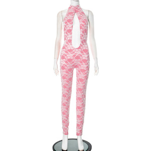 <span class=keywords><strong>Tuta</strong></span> Estiva da <span class=keywords><strong>Donna</strong></span> in Pizzo con Scollo all'Americana, Scavata e Senza Schienale, Sexy, <span class=keywords><strong>Rosa</strong></span>, Aderente - Product Image 2