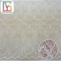 Tissu en dentelle de tulle blanc Chantilly brodé de perles et de sequins, maille de luxe française pour robe de mariée