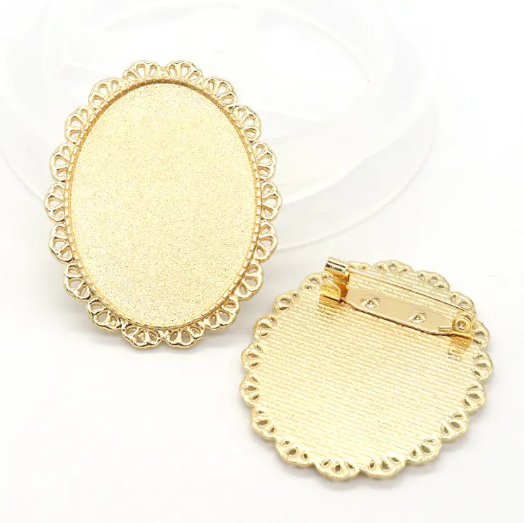 Diy Accessoires Tijd Gem Legering Backing Ovale Corsage Sieraden Broche Pin Gold Broches