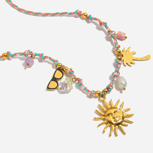 Stainless Steel Sun Charm Necklace With Palm Tree And Sunglasses Pendant For Women Leisure Fashion Jewelry - Product Image 1