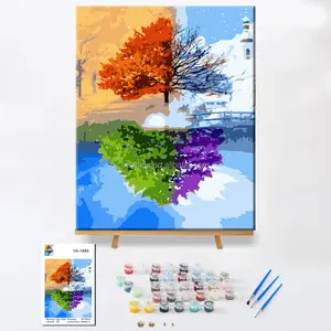 Pintado popular 16x20 quatro estações árvore padrão paisagem diy pintura por número com moldura
