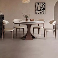 Ensemble table et chaises de salle à manger en bois de style français vintage du milieu du siècle, plateau en ardoise, base sur piédestal, design de luxe léger, usage domestique, petit modèle