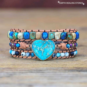 Braccialetti avvolgenti in pelle di lusso Bling Blue Heart Opal <span class=keywords><strong>Jaspers</strong></span> 3 fili braccialetto dichiarazione gioielli bohémien fatti a mano Bijoux - Product Image 3