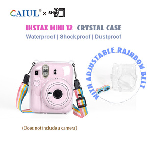 Étui pour appareil photo Fuji <span class=keywords><strong>Instax</strong></span> Mini 12, étui de protection antichoc en plastique transparent, coque rigide avec poche photo, sangle arc-en-ciel - Product Image 3