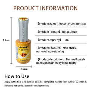 Vinimay Nuevo Empaque Sonax Crystal Top Coat, Capa Superior de Uñas Sin Limpieza, Gel de Alto <span class=keywords><strong>Brillo</strong></span>, Esmalte de Uñas para Salón - Product Image 6