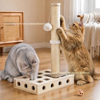 Jouet interactif pour chat en bois massif, avec circuit de billes sur pied, griffoir vertical et boîte de jeu labyrinthe