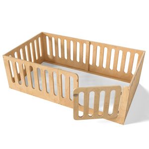 Lit de sol pour enfants en bois de hêtre massif avec barrière de sécurité et ouverture de porte pour chambre à coucher, structure robuste, motif tournesol - Product Image 5