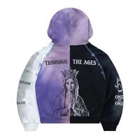 Veste à capuche zippée intégrale en molleton épais, style streetwear Y2K, avec strass, motif Saint alternatif, effet usé et color block
