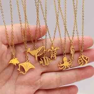 Stainless Steel Marine Life Necklaces Dolphin Sea Turtle Octopus Shark Pendants Necklaces Personalized Women's Chain <b>Choker</b> - Product Image 1