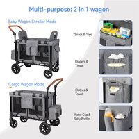 Poussette pliable 2 en 1 pour enfants, chariot de camping à double siège avec frein, harnais à 5 points, porte-gobelet, auvent amovible