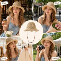 Chapeau Bob en Crochet pour Femme Taille Unique Léger Respirant Printemps Été Automne Chapeau Tendance avec Cordon Perlé Coloré