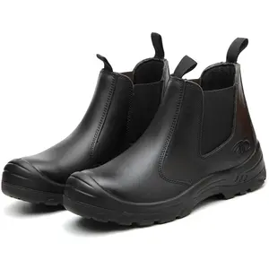 Botas de trabajo de seguridad antiimpacto con punta de acero para hombre al por mayor, zapatos de seguridad de trabajo superior de piel auténtica antideslizantes ligeros