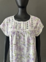 Chemise de nuit en coton à fleurs pour femmes - Robe de nuit à manches courtes avec dentelle