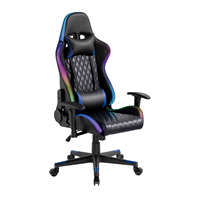 Chaise de jeu ergonomique réglable à dossier haut en cuir PVC matelassé grand diamant avec éclairage RGB pour ordinateur