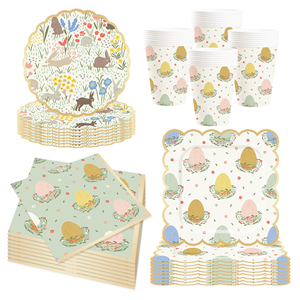 DAMAI New Gold and Green Theme Wave Lace <b>Easter</b> Bunny and Egg-themed Disposable Paper Plate Set for <b>Easter</b> Celebrations - Product Image 4