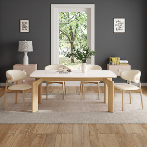 Hiện đại cổ điển rắn tre bàn ăn ghế đặt ánh sáng sang trọng hình chữ nhật Kem đá tấm nối dài màu đen nhà khách sạn - Product Image 6