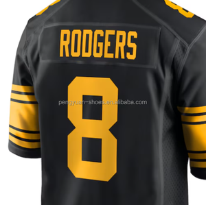 Pronto per la spedizione della migliore qualità Aaron Rodgers nero/oro ricamato maglia da Football americano - Product Image 1