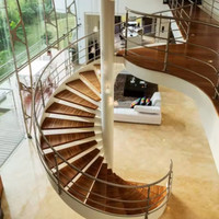 CBMMart Escalier en colimaçon moderne à bande de roulement en bois personnalisé Escalier en bois courbé en bois d'hévéa Escalier en bois pour sous-sol