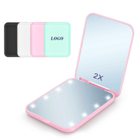 Miroir de poche portable pour femmes 8 lumières LED Lampes de maquillage pliables Mini double grossissement Miroirs à main cosmétiques personnalisés