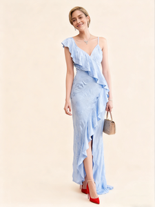 Abito da sera <span class=keywords><strong>lungo</strong></span> a fessura per donna donna elegante <span class=keywords><strong>blu</strong></span> cielo estivo - Product Image 4