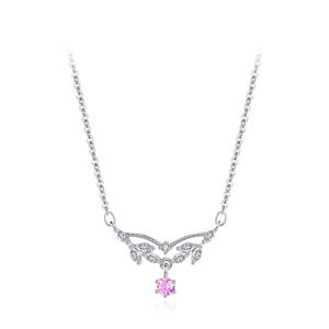 Natural Inspiration Round Cut S925 Sterling Silver Romantic Waterdrop Pink Zircon Leaf Pendant <b>Necklace</b> Gift for Girlfriend - Product Image 1
