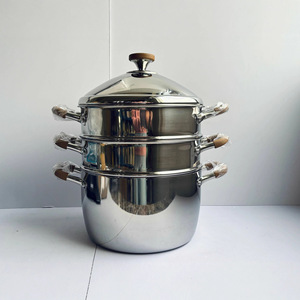 Stainless Steel Three Tier <b>Steamer</b> Pot 28cm Double Handle With Lid For Gas And Induction Cooker Eco Friendly Kitchen Cooking Set - Product Image 1