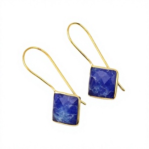High Quality 12mm Square Shape <b>Blue</b> Sapphire Hydro Quartz Sterling Silver Gold Plated Dangle Drop Earrings Women Jewelry Gift - Product Image 1