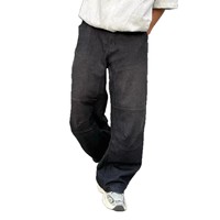 Jean en denim décontracté style coréen, coupe ample, délavage moyen, taille mi-haute, idéal pour le quotidien et les trajets.