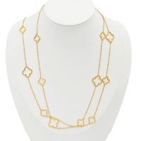 Collier long en acier inoxydable avec pendentif fleur à quatre feuilles creuse, chaîne de pull pour femme, plaqué or 18 carats, bijoux étanches