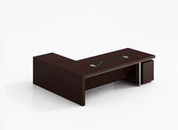 Bureau de direction moderne et durable en forme de L avec placage bois et rangement