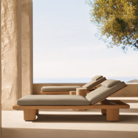 Moderner Outdoor-Teakholz-Drehsessel mit Rattan-Seitenpaneel Luxuriöser Garten-Terrassen-Loungesessel Wasserdicht für Villa-Terrasse