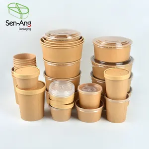 SenAng03 tek kullanımlık Oval plastik kaseler salata paket servisi olan restoran konteyner Take Away kutusu kağıt kase kapak Kraft çorba kovası