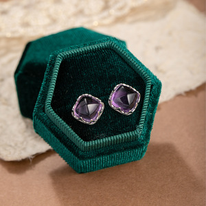 9 High Quality 10mm Square Sugar Amethyst Stud <b>Earrings</b> 925 Silver Women's Hypoallergenic Elegant Jewelry - Product Image 5