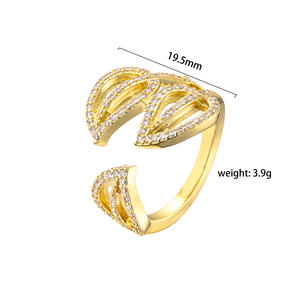 बिडी गहने के स्टाइलिश जिरकॉन समायोज्य पत्ती के आकार के टी-आकार के टी-आकार के जिरकॉन रिंग गोल्ड-प्लेटेड पीतल - Product Image 5