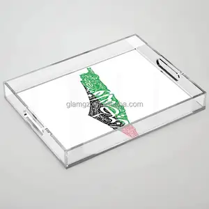 Vanity tray decor Service Food Acrylic Clear Rolling Tray with Handle