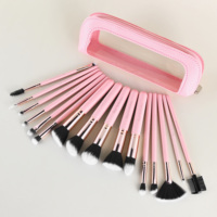 Ensemble de 16 pinceaux de maquillage professionnels roses, poils synthétiques doux, tube en aluminium, manche en bois, ensemble complet de pinceaux de maquillage pour le visage avec sac