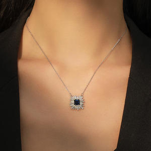 Boucles d'oreilles et collier vintage en argent sterling S925 bleu foncé, ensemble de bijoux en zircon pour banquet nuptial, cadeau de fiançailles pour femme - Product Image 5