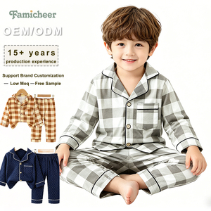 Ensemble <span class=keywords><strong>pyjama</strong></span> deux pièces confortable pour garçons, options de couleurs unies, haut à manches longues boutonné et pantalon, vêtements de nuit en coton doux pour la peau - Product Image 1