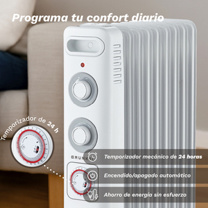 Radiador Eléctrico Grunkel de 2500W con 11 Elementos, Temporizador Programable, Elemento Calefactor, Calentador de Habitación - Product Image 5