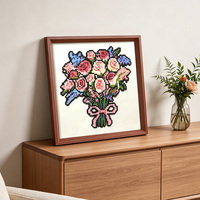 Marco de Fotos Cuadrado Hecho a Mano con Cuentas y Diseño de Ramo de Flores, Panel de Madera FSC con Papel de Fondo Negro Mate y Blanco, Regalo DIY