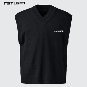 Chaleco de Punto Personalizado Extra Grande con Cuello en V, de Peso Medio, Color Sólido, Hombros Caídos, para Hombre - Product Image 4