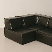 Canapé d'angle modulaire en cuir, style italien de luxe, noir, design bloc de tofu, ensemble pour salon