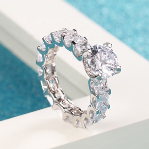 خاتم خطوبة فاخر مضاد للصدأ بقطع دائري من الزركون المكعب، خاتم مطلي بالبلاتين مع حجر زركون مكعب مربع الشكل للنساء، خاتم زفاف للعروس - Product Image 3